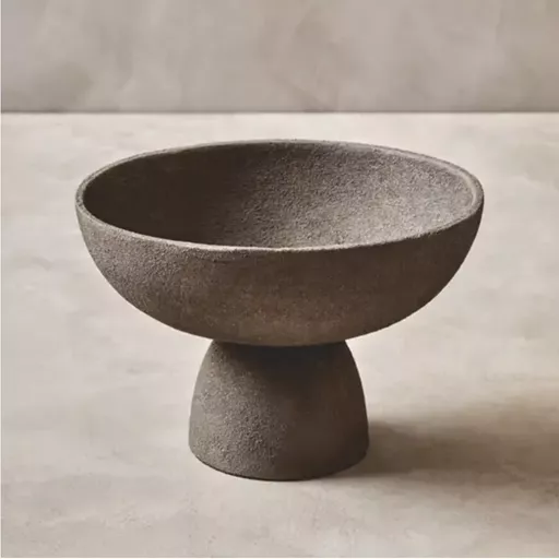-Textured Pedestal Bowl, Cantella, Matt Grey, Small