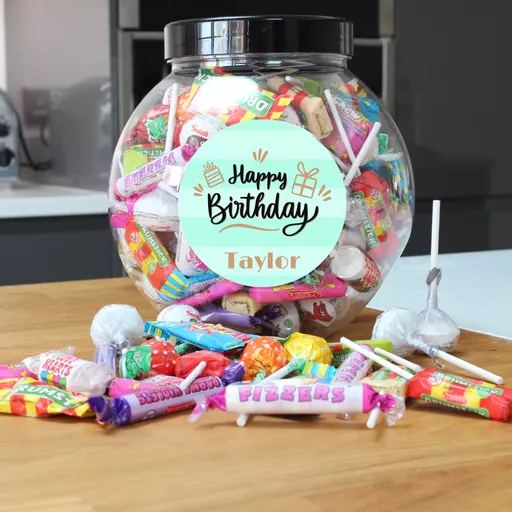 Birthday Present Green Personalised Large Sweetie Jar