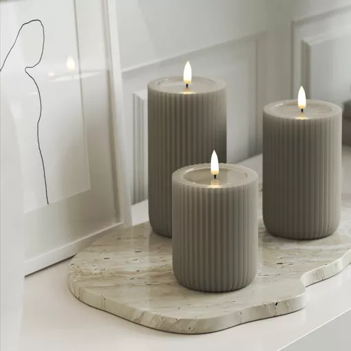 Stripe - LED Pillar Candle   7.5x12.5cm - Latte