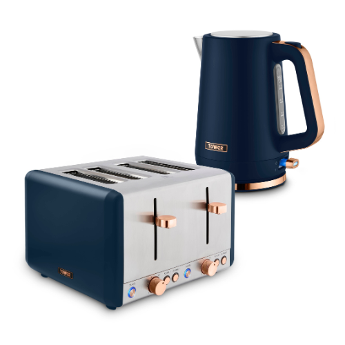 Tower Cavaletto Jug Kettle & 4 Slice Toaster Bundle Midnight Blue