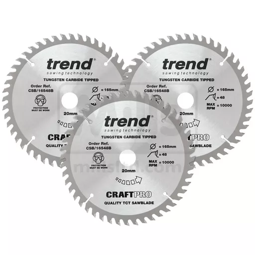 Circular Saw Blade 48 Teeth 165mm x 20mm Bore Pk3