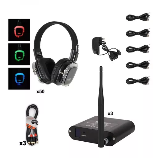 Silent Disco Pack x50 Headphones with x3 Transmitter Bundle