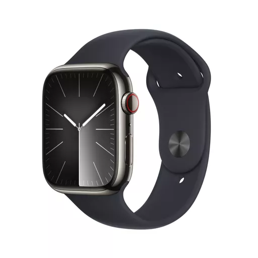 Apple Watch Series 9 GPS + Cellular 45mm Graphite Stainless Steel Case w/ Midnight Sport Band - S/M