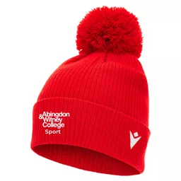 Abingdon&WitneyCollege_Sport_SnowBobbleHat_Red_Front.png