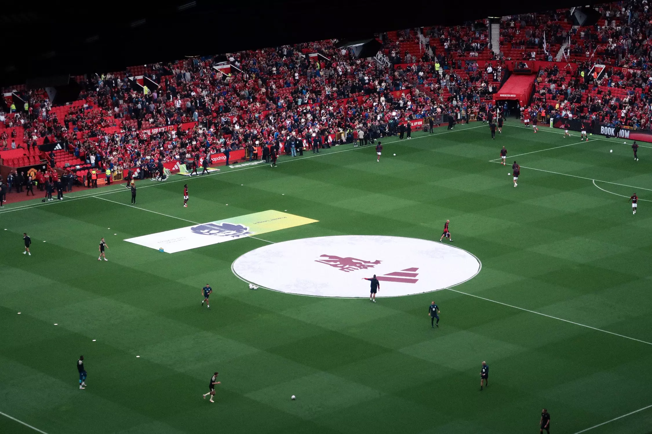 Top view inside Old Trafford football stadium watching Manchester United footballers playing against Ipswich Town