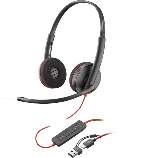 POLY Blackwire 3220 Stereo USB-C Headset +USB-C/A Adapter