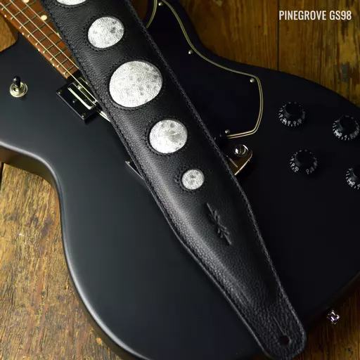 GS98 Silver Moon Leather Guitar Strap - Black