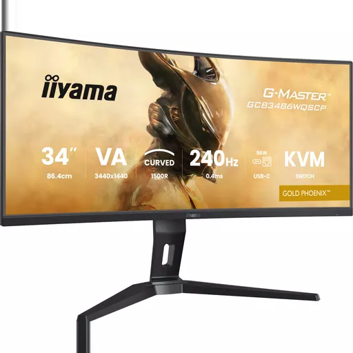 iiyama G-MASTER Get ahead with the curved GCB3486WQSCP-B1 Gold Phoenix featuring 240Hz refresh rate, 0.4ms response time and KVM Switch