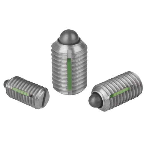 K0324 Inch - Spring Plungers With Slot And Thrust Pin In Stainless Steel With Thread Lock