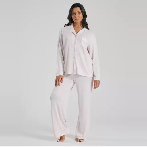 Loungeable OATMEAL MARL BRUSHED RIB LONG SLEEVE PYJAMA SET