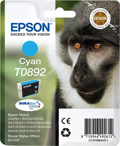 Epson C13T08924011/T0892 Ink cartridge cyan, 170 pages ISO/IEC 24711 3,5ml for Epson Stylus S 20/SX 115/SX 415