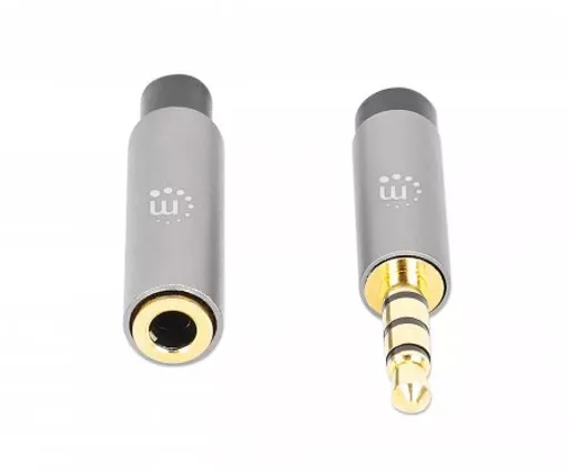 Manhattan Stereo Audio 3.5mm Extension Cable, 1m, Male/Female, Slim Design, Black/Silver, Premium with 24 karat gold plated contacts and pure oxygen-free copper (OFC) wire, Lifetime Warranty