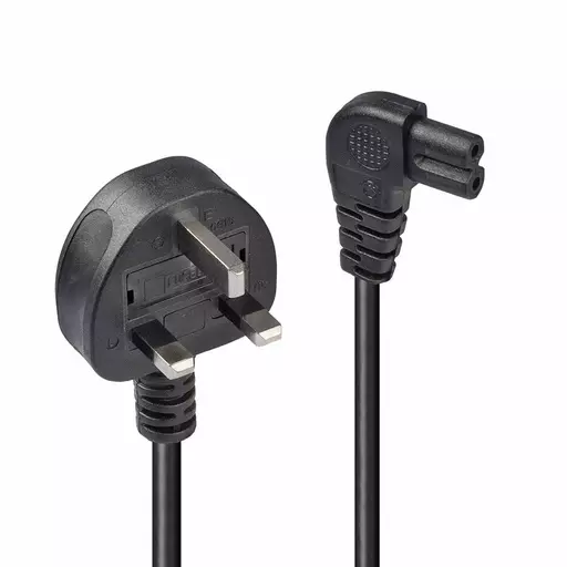 Lindy 0.5m UK 3 Pin Plug to Right Angled IEC C7 mains power Cable, Black