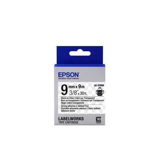 Epson C53S653006/LK-3TBW Ribbon black on Transparent extra adhesive 9mm x 9m for Epson LabelWorks 4-18mm/36mm/6-12mm/6-18mm/6-24mm