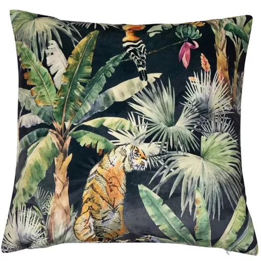 Velvet Print with Embroidered Tiger Cushion