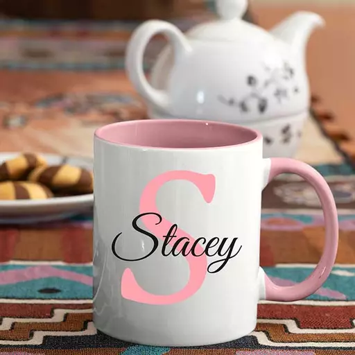 Name and Initial - Personalised Pink Coloured Mug