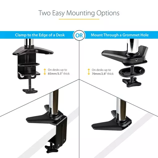 StarTech.com Desk Mount Monitor Arm for Single VESA Display up to 32" or 49" Ultrawide 8kg/17.6lb - Full Motion Articulating & Height Adjustable - C-Clamp, Grommet - Single Monitor Arm