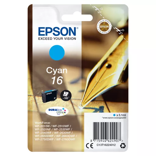 Epson C13T16224012/16 Ink cartridge cyan, 165 pages 3,1ml for Epson WF 2010/2660/2750