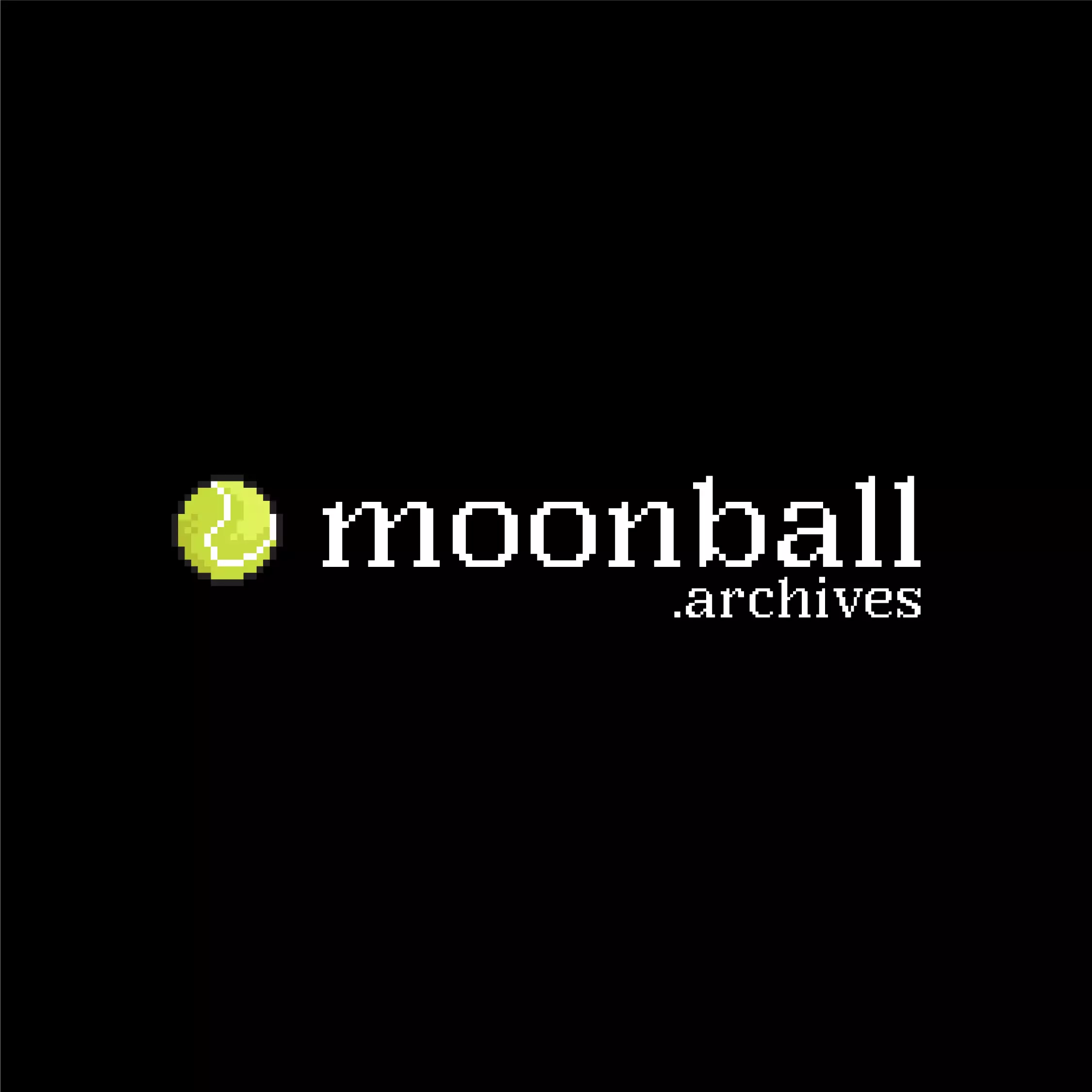 Black background with the Moonball Archives logo in white and a pixel art tennis ball