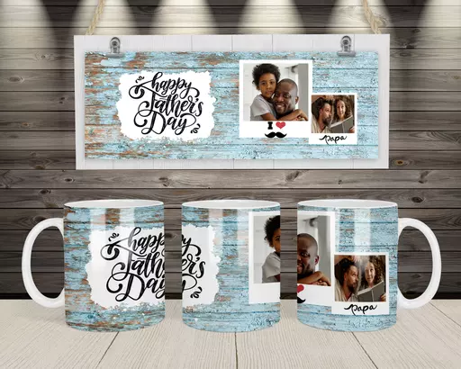 Personalised 'Happy Father's Day' 2 Photos Mug