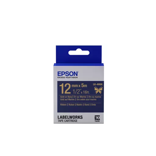 Epson C53S654002/LK-4HKK Ribbon gold on Navy blue 12mm x 5m for Epson LabelWorks LW-C 410/4-36mm/6-12mm/6-18mm/6-24mm