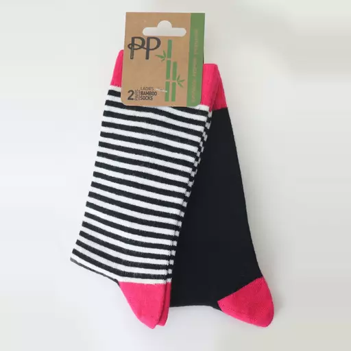 Pretty Polly BAMBOO SOCKS   Stripes/Plain  Black/Pink  One Size (4-8)