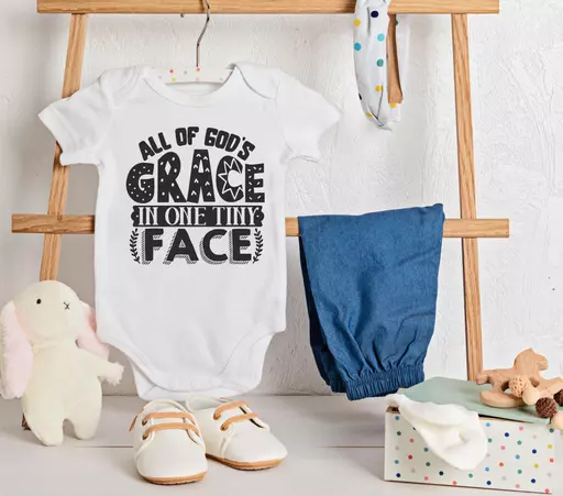 Personalised 'All of God's Grace in One Tiny Face' Babygrow
