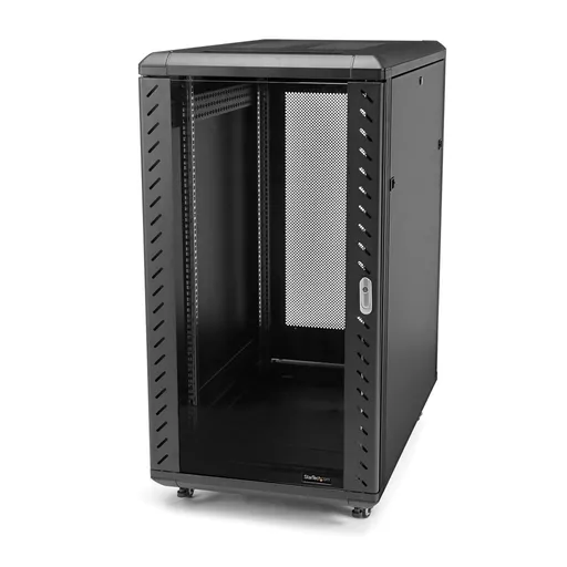 StarTech.com 4-Post 18U Server Rack Cabinet, Lockable 19" Data Rack Cabinet for Computer / AV / IT Equipment, Office / Home Network Rack with Casters & Adjustable Mounting Rails