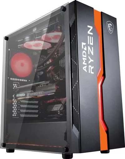 MSI MAG VAMPIRIC 011C Mid Tower Gaming Computer Case 'Black AMD RYZEN Edition, 1x 120mm RGB Fan, RGB Front Panel, Tempered Glass Panel, ATX, mATX, mini-ITX'