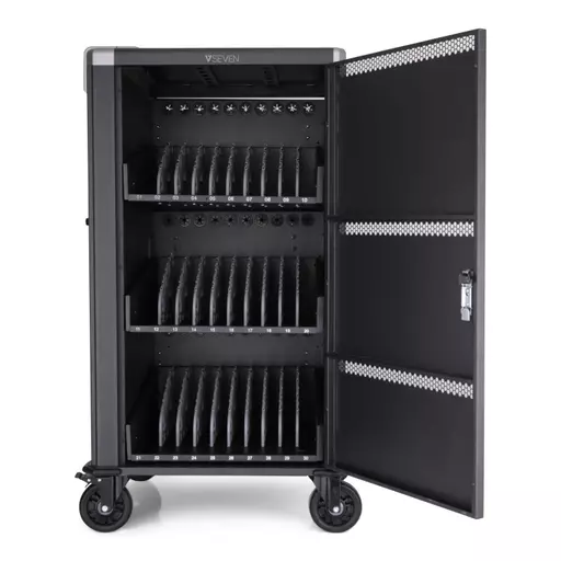 V7 Charge Cart - 30 Devices - Secure, Store and Charge Chromebooks, Notebooks and Tablets - UK Plug