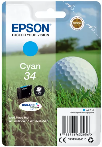 Epson C13T34624010/34 Ink cartridge cyan, 300 pages 4,2ml for Epson WF-3720