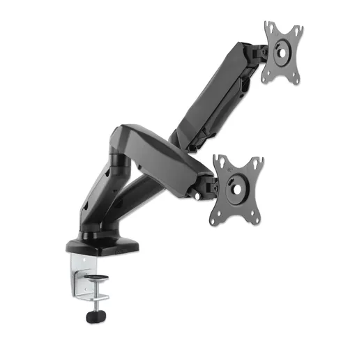 Manhattan TV & Monitor Mount, Desk, Full Motion (Spring), 2 screens, Screen Sizes: 10-27", Black, C-Clamp or Grommet Assembly, Dual Screen, VESA 75x75 to 100x100mm, Max 9kg (each)