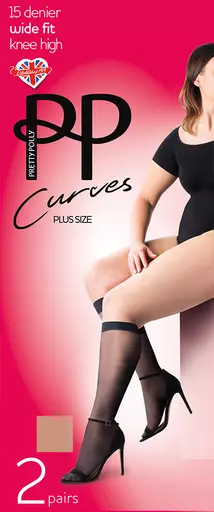 Pretty Polly Curves COMFORT TOP KNEE HIGHS Wide Fit Nude Black