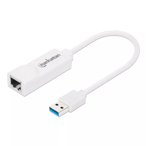 Manhattan USB-A Gigabit Network Adapter, White, 10/100/1000 Mbps Network, USB 3.0, Equivalent to USB31000SW, Ethernet, RJ45, Three Year Warranty, Blister