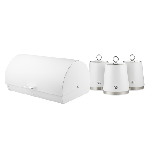 Swan White Serenity Set Of 3 Canisters & Bread Bin Bundle