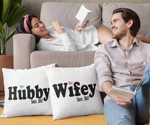 Personalised Hubby & wifey wedding gift cushions. Perfect wedding and anniversary gift with custom names