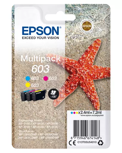 Epson C13T03U54020/603 Ink cartridge multi pack C,M,Y Blister Acustic Magnetic, 3x130 pages 2,4ml Pack=3 for Epson XP 2100