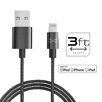 Ghostek - 1m 3ft (2.4A) USB to MFI Lightning Braided Cable - Black