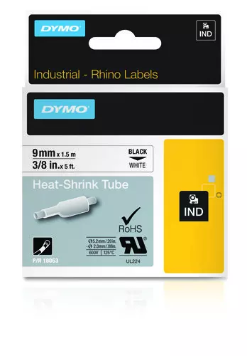 Dymo 18053/S0718280 Heat Shrink Tubes black / white 9mm x 1,5m for Dymo Rhino 6-12mm/19mm/24mm