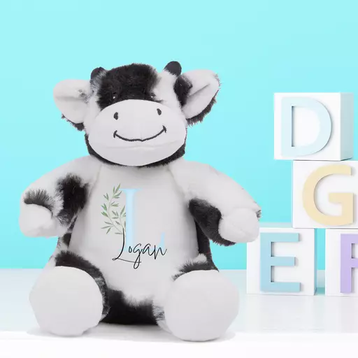 Cow Plush Soft Toy with Blue Initial