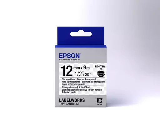 Epson C53S654015/LK-4TBW Ribbon black on Transparent extra adhesive 12mm x 9m for Epson LabelWorks 4-18mm/36mm/6-12mm/6-18mm/6-24mm