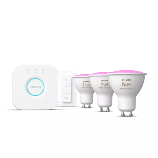 Philips Hue White and colour ambience Starter kit: 3 GU10 smart spotlights + dimmer switch