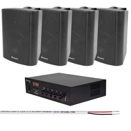 Adastra DM40 Mixer-Amplifier with x4 BC4V Speakers Background Music System - Black