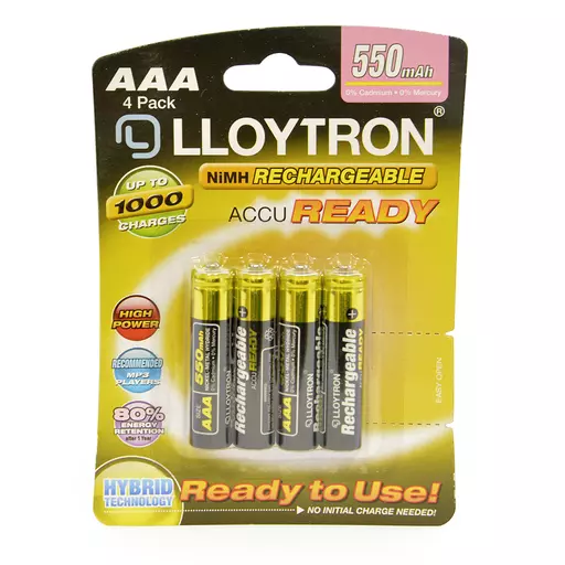 Rechargeable NIMH AccuReady Battery - AAA Type  550mAh Pk4