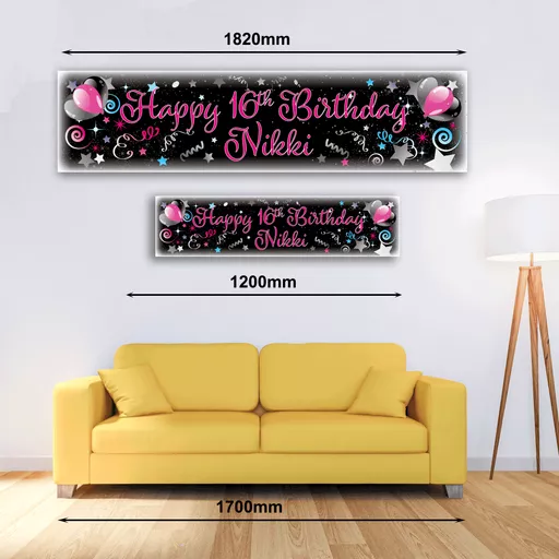 Personalised Banner - Pink Balloons & Streamers Banner