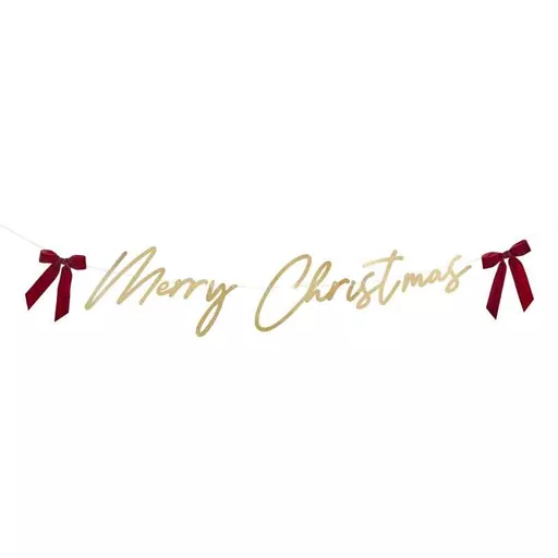 Merry Christmas Card Banner with Velvet Bow