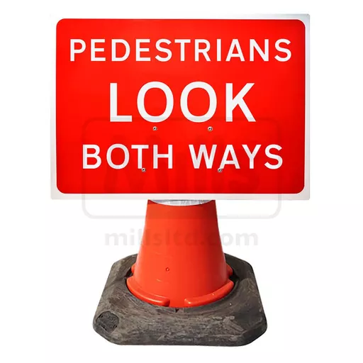 Mills Pedestrians Look Both Ways Cone Sign - 600 x 450mm