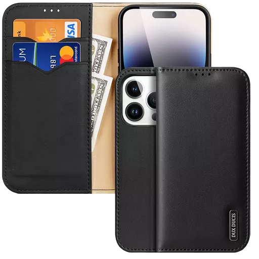 Dux Ducis - Hivo Genuine Leather Wallet for iPhone 14 Pro - Black