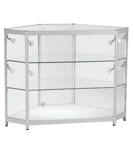 Aluminium Corner Glass Showcase - 900mm x 750mm x 750mm