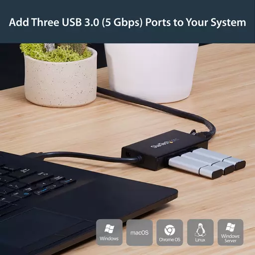 StarTech.com 3-Port Portable USB 3.0 Hub plus Gigabit Ethernet - Aluminum with Built-in Cable~3-Port Portable USB 3.0 Hub plus Gigabit Ethernet - 5Gbps - Aluminum with Built-in Cable